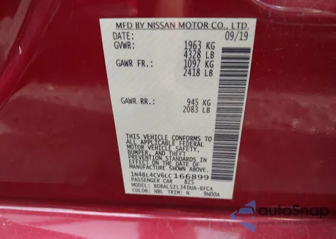 2020 Nissan Altima Sr Fwd z USA, uszkodzony, nr VIN 1N4BL4CV6LC166899